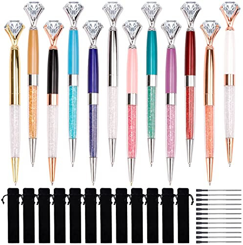 Chostky Kristall Diamant Stifte, Bling Kugelschreiber, Einziehbarer Metall Strass Stift Mit 12PCS Schwarze Tinte Nachfüllungen Und Kordelzug Taschen Für Schulbürobedarf Hochzeitsgeschenk