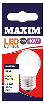 Maxim LED Bulbs [Pack of 10] Type: Round (Cool White) 6Watts (40Watts) / Pearl Finish / 25 000 Hours/Energy Saving Multipack 40MLRE27C5X10