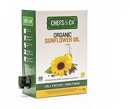 CHEFS & CO Olio di Girasole Biologico SPREMUTO A FREDDO | Non Raffinato | Qualità Premium | Olio Vegetale (3L (Confezione da 1))