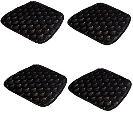 ZIBENE Sitzkissen Stuhl 4er Set Schwarz, Stuhlkissen Landhausstil Vintage, Sitzkissen Esszimmerstuhl Waschbar Abnehmbar HolläNdisches Vlies Bezug mit ReißVerschluss Garten Sitzpolster Schwarz