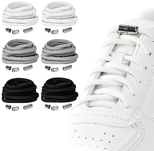 Owelth 6 Pares Cordones Elasticos sin Atar, Cordones Redondo con Hebilla, Cordones Elasticos Niños Adultos, Cordones Blancos sin Nudo, No-Tie Shoelaces para Converse Altas Zapatillas
