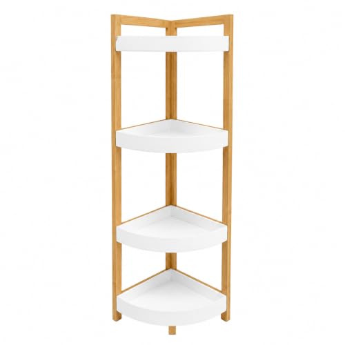 LIN HOME XZ-22107-2 Regal aus Naturholz Pyramide für Badezimmer, Schrank, Wäscherei, multifunktional, 4 Ebenen.
