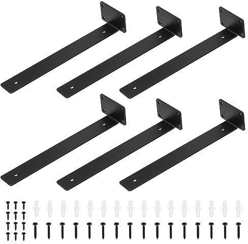 Fippy 6 Stück Regalhalterung Schwarz 30cm Metall Schwerlast Regalhalter, Regalhalterung Unsichtbar für Küche, Wohnzimmer, Balkon