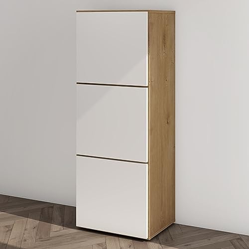 Mai & Mai Schuhschrank Schuhkommode mit 3 Schränken BTH: 45x36x120 cm Schuhregal Möbel in Kerneiche + Weiß matt Schuhschrank02