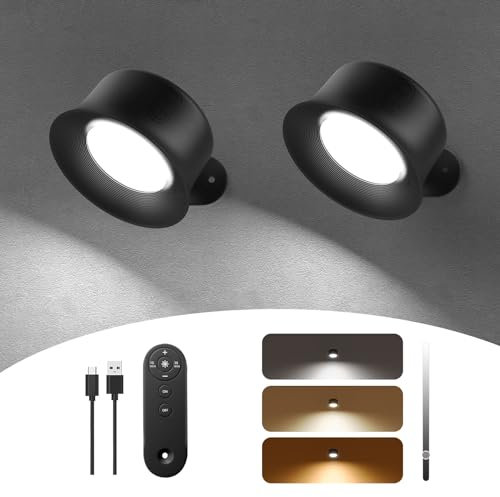 FULEN Applique Murale Interieur, Lampe Murale LED Rechargeable avec Télécommande ou Tactile, 3 Températures de Couleur et Luminosité Réglable, Lampe Murale sans fil pour Chevet de Chambre En Lisant