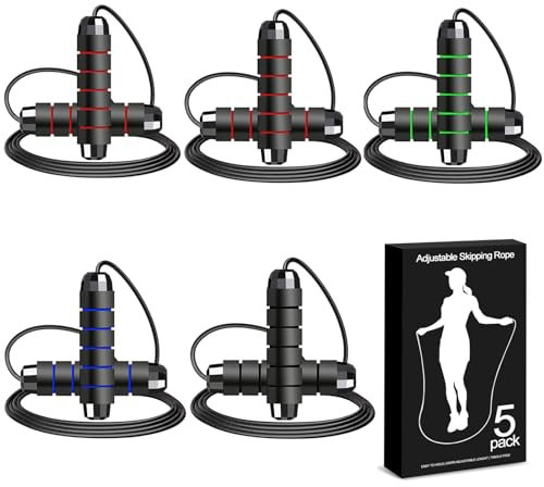 VOISEN Jump Rope,5 Pack Adjustable Skipping Rope with Soft Foam Handles, Tangle-Free Rapid Speed Jumping Rope with Ball Bearings for Women, Men, and Kids Aerobic Exercise