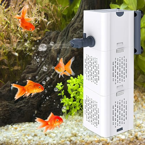 HENGBIRD Leise Aquarium Innenfilter 4in1 Aquarienfilter, Filter Aquarium Aquarium Pumpe mit Filter Aquarienfilter für Aquarien Filter Wasserpumpe Sauerstoff Belüftung Wave Maker für 20L-60L Aquarium