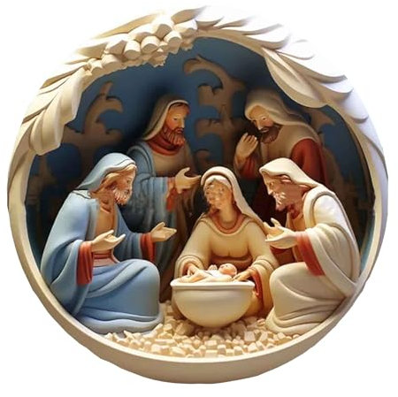 RLEHJN 5PCS Pendentif crèche de Noël, Pendentif Nativité en Bois, Deco Noel Décorations Noel Interieur Maison Noël pour Sapin Couronne Guirlande Noel, Ornement de Noël de la Nativité