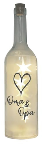 WB wohn trends LED-Flasche mit Motiv, Herz Oma & Opa, grau, 29cm, Flaschen-Licht Glitzer-Flasche Leuchtflasche Lampe mit Text Spruch