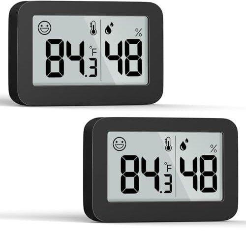 DOOMAY Mini igrometro Termometro da Interno, Misuratore di umidità Digitale con Pulsante di Commutazione Celsius Fahrenheit, Misuratore di umidità Monitor della Temperatura per Cameretta,Nero(2)