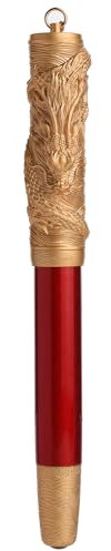 HONG DIAN A24 Fountain Pen Fine Nib, Bright Red & Golden Dragon Stereoscopic Carving Cap Design