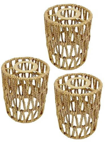 Imtrub 3er-Pack Boho Rattan Lampenschirm Natürlicher Rattan Lampenschirm Hängelampe Stehlampe Papierlampenschirm Pendelleuchtenschirm Korblampen Hängend Laterne Tischleuchte Ersatzschirm Zubehör