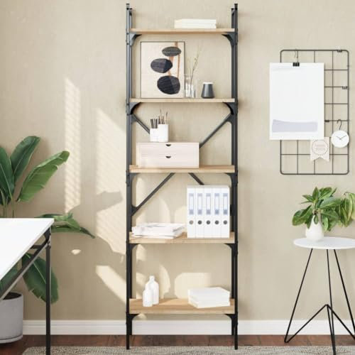 QJBSAVVA Bücherregal, Die Akte Lagerregal Trofast Regal Leiterregal Geeignet für Balkon Küche Abstellraum Arbeitszimmer 5 Fächer Sonoma-Eiche 56x31,5x174 cm Holzwerkstoff