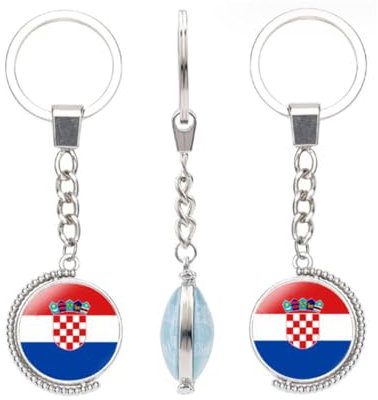 vmcoatdu Schlüsselanhänger mit Nationalflagge, doppelseitig, drehbar, Geschenk für Männer und Frauen, Edelstahl, Glas, Kroatien, Einheitsgröße