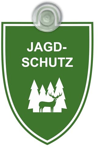 Indigos UG - Schild Jagdschutz - grün - 9x12 cm - Saugnapfschild - Aluverbund - Emblem - Innenbefestigung für Ihr Auto - UV-Beständig - Einsatzschild - Hinweisschild - Warnschild