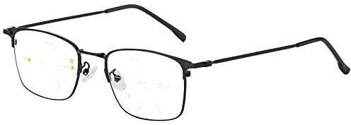 ZGYOZMNG Photochrome Sonnenbrille aus Metall, Progressive multifokale Übergangslesebrille, intelligente Farbwechsel-Leserbrille, leichte Lesebrille, Silber, +1,00 (Schwarz 2)
