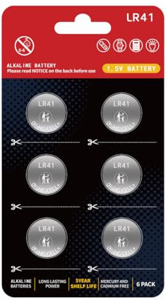 JUNINXIU Batteria LR41 L736f AG3 392 384 192 1,5 V Premium Batterie a bottone Batterie a bottone 【5 anni di durata 】 (6 pezzi)