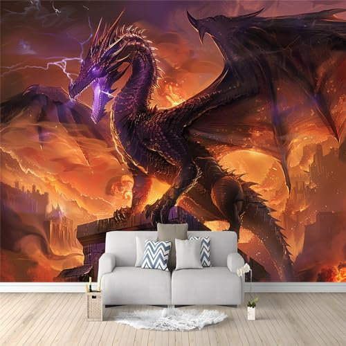 Vlies Fototapete Orientalischer Drache für moderne Wohnzimmer Schlafzimmer Motivtapeten Wandtapete Tapete Vliestapete UV-Beständig Hohe Auflösung 300 x 210 cm,