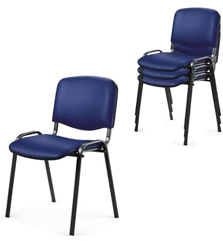 Topsit 4er Set Wartezimmerstuhl aus Kunstleder, stapelbarer Besucherstuhl, Metallgestell Bürostuhl, Konferenzstuhl, Home Office, Rezeption (Blau)