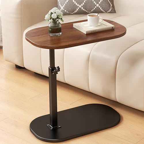 AYES Lifting Side Table 360° Swivel C Shaped End Table - TV Tray Table Narrow Side Table Laptop Desk for Living Room Bedroom Bedside Nursing Sofa Reading Study Snack Tea Coffee Couch (Walnut)