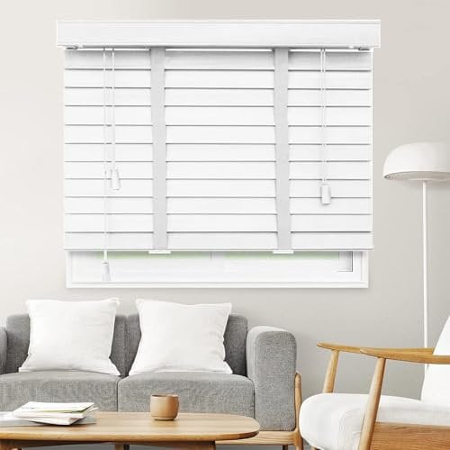 Jolan Venetian Blinds Wooden White,50cm 60cm 70cm 80cm 90cm 100cm 115cm Wide Horizontal Blinds,Real Wood Venetian Shades for Windows,Blackout/Heat Insulation Shutters Curtains,W×H-60×100cm(24 * 39in)