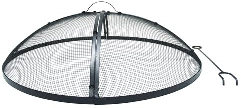 SCENDOR GARDEN Feuerstelle im Freien Grillfeuer Pit Robustes Metall Funken-Schutzgitter 91,5 x 91,5 x 20 cm Rundes Feuerschalen-Schutzgitter mit Ringgriff für Terrasse und Garten, Schwarz