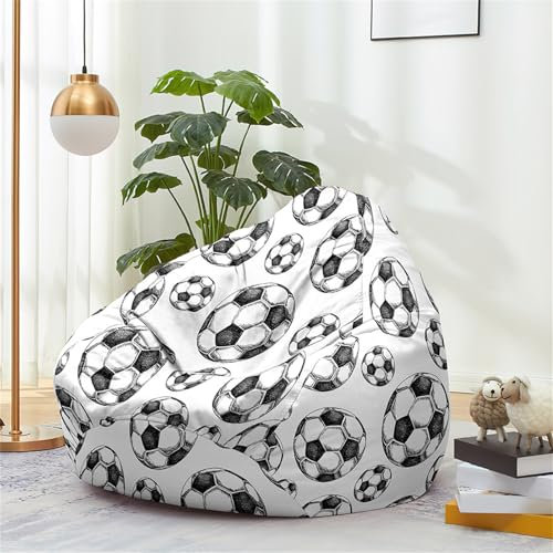Odot Fußball-Druck Sitzsack, Sitzsack Bezug, Sitzsack Bezug Ohne Füllung, Komfortabler Abnehmbarer Bean Bag, Outdoor Sitzsack für Indoor Outdoor Living Room Decor (XL(100x120cm),Weiß)