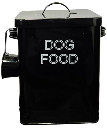 Dog Food or Dog Treat Storage Tin with Lid with Scoop Non Slip Pads (Black, Dog Food)
