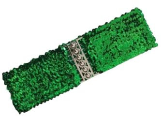 Ro Rox Pailletten-Stretchgürtel – glitzernder elastischer Taillengürtel für Kleider und Outfits, Grün, S–M