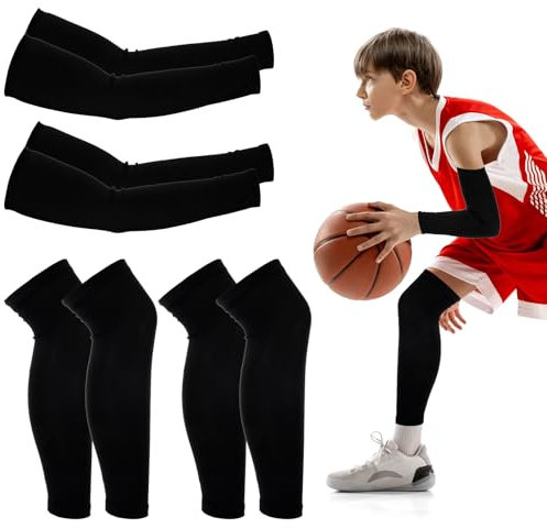 JIEYAO Teenager Sport Armstulpen und Beinärmel Set,Anti-UV Sonnenschutz Armschoner und Lange Kompressions-Beinärmel Unisex Arm Sleeve für Jugend Volleyball Basketball Fußball