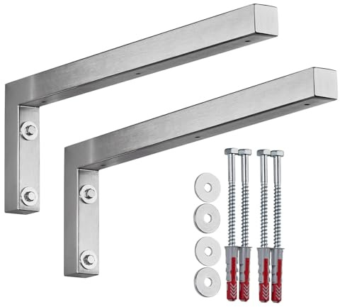 SOTECH 2er Set Wandkonsole L-Form 450 x 150 x 30 mm Edelstahl gebürstet | hochwertige Regalstützen zur Wandmontage, besonders geeignet für DIY-Projekte
