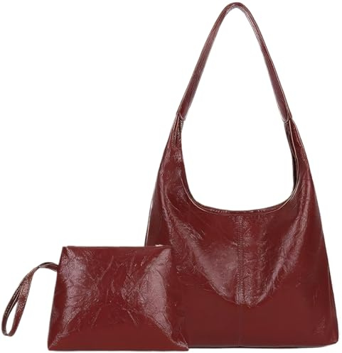 Wedhapy Umhängetasche für Damen Umhängetasche für Damen Weinrot große Tragetasche aus Leder mit Magnetverschluss Retro & stilvoll leicht passende Beuteltaschen für Damen