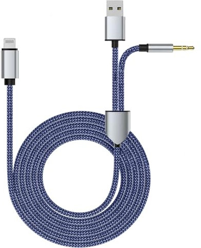 Aoiutrn Câble auxiliaire et de charge pour iPhone, câble adaptateur jack audio mâle de 3,5 mm avec extension USB port de charge rapide, compatible avec iPhone 14/13 vers stéréo domestique, casque