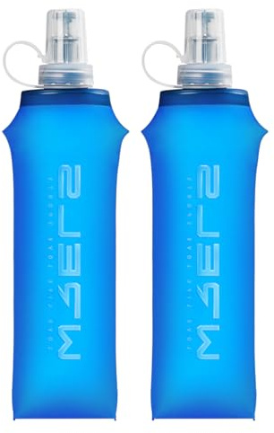 WRELS TUP Lot de 2 bouteilles d'eau de course pliables, légères, sans PBA, étanches et durables pour l'extérieur (500 ml, bleu foncé)