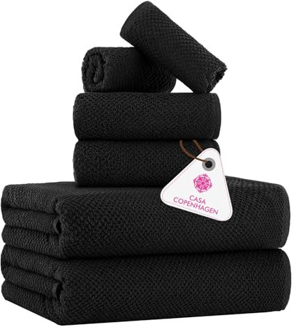 Casa Copenhagen Popcorn Textured 6-teiliges Handtuch Set - Schwarz, 550 g/m², 2 Bade, 2 Hand, 2 Waschlappen Handtüchern Baumwolle Rau und zäh Einsatz Geschenkset für Badezimmer