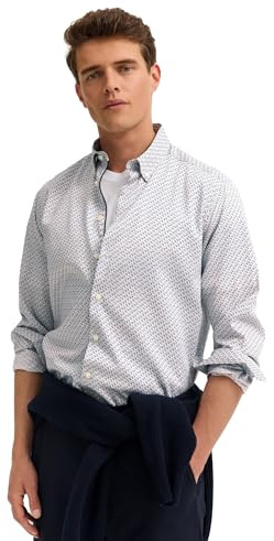 bugatti Herren Freizeithemd Langarm 9350-88505D | Modern Fit, Print, Easy-Care Funktion, Button-Down, Baumwolle