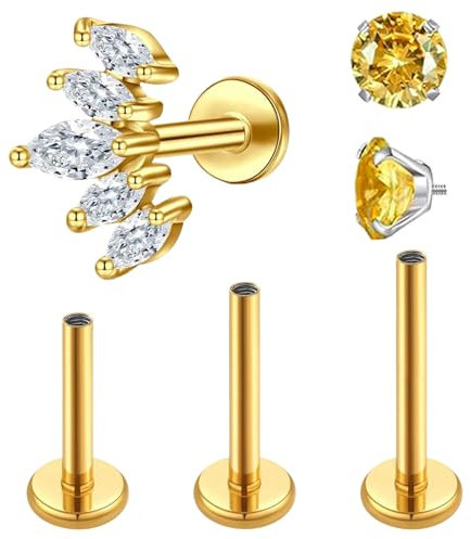 6 Stück Helix Piercings Gold Conch Piercing Gold,1.2mm*6mm Titan Helix Piercings,Innengewinde-Design,Geeignet Als Geschenk zu Weihnachten,Neujahr,Geburtstag und Muttertag