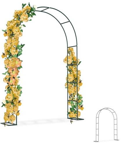 YRHome Rosenbogen aus Metall stabil Gartenbogen 192 x 38 x 240 cm Rosenbögen Rosengestell Pflanzenständer für Rosen und Kletterpflanzen Rankhilfe für Garten Dekoration Hochzeitsdekoration Dunkelgrün