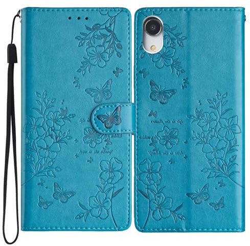 Reevermap for iPhone XR Case Flip Wallet Case Shockproof PU Leather Butterfly Magnetic Bumper Cover for iPhone XR Phone Case with Kickstand Card Holder, Blue
