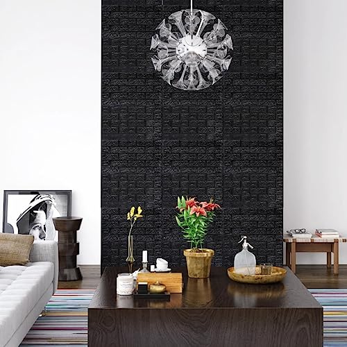 AJJHUUKI Decor-Wallpaper-3D Wallpaper Bricks Self-adhesive 40 pcs Black