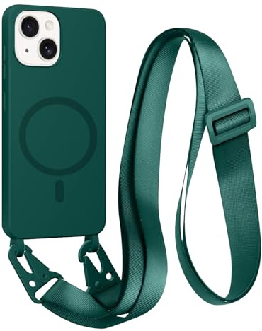 FMPCUON Crossbody Lanyard Case for iPhone 12 Mini Compatible with MagSafe,Adjustable Neck Cord Lanyard Strap Stylish Shockproof Silicone,Green