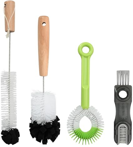 Rieoany Small Bottle Brush Set, 4 Pack Bottle Cleaner Brushes for Cleaning Bottles, Straw Brush Cleaner, Crevice, Narrow Brushes with Wooden Handle