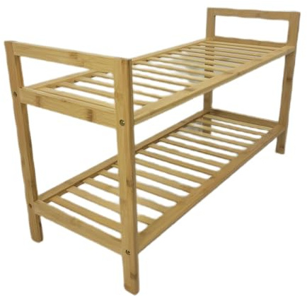 Begryf, Bambus Schuhregal 2 Etagen – kleines offenes Schuhablage-Regal aus Holz, Natur, für Flur & Garderobe