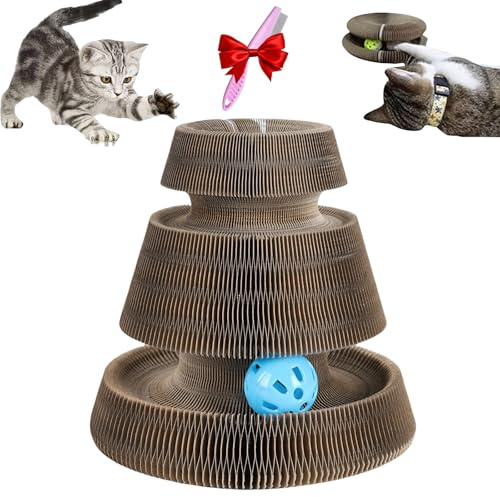 Pelzfreunde Kratzkokon, Reversible Infinity Kitty Kurlz Toy, Kitty Curls Cat Toy, Magic Organ Cat Scratching Board Kurlz Toy, Cat Accordion Toy with Ball, Nteractive Scratch Pad Cat Toy(Cone)