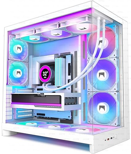 H2(2026) HYXN PC Gehäuse ATX mit 8 Lüfter(6X140 und 2X120) Groß Dual Kammer Mid-Tower Computer Gehäuse Airflow Gaming PC-Gehäuse,Unterstützt 420mm-Wasserkühler,Gaming Gehäuse (Weiß, H2)