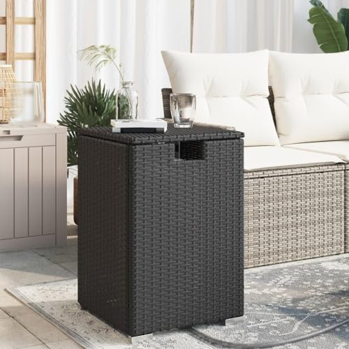 IBUQDDV Table cachée à réservoir de propane - Noir - 40 x 40 x 60 cm - Housse en rotin synthétique avec couvercle à charnière et cadre en acier - Pour l'extérieur - Table cachée à réservoir de propane