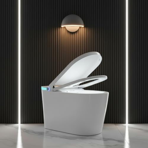 SmartWhale Toilette intelligente, altezza ADA, 17,5 pollici, WC allungato monoblocco per case familiari, sedile riscaldato, acqua calda istantanea e asciugatrice d'aria, coperchio automatico, 1000 g