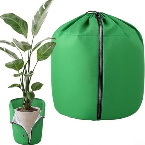 Pflanzen-Ionenbeutel für Topfpflanzen und Obstbäume, 1 Stück, Winter-Frostabdeckung mit Kordelzug + Reißverschluss, robuste Oxford-Gewebe-Isolierung, Gartenliebhaber und Outdoor-Züchter (45 x 50 cm)