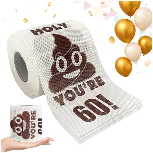 You're 60 Printed Toilet Paper Prank Gift, 60th Birthday Decor & Novelty Toilet Paper Rolls for Bathroom Party Decorations