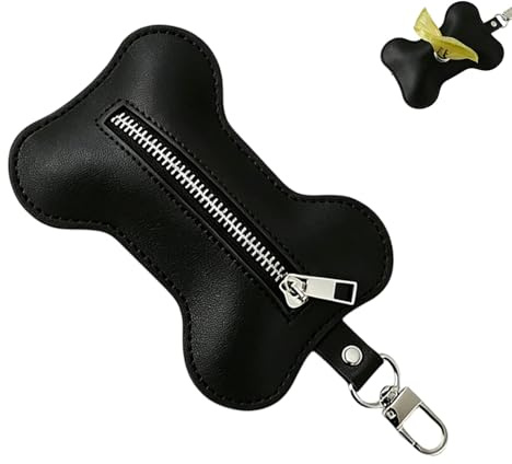 MNYXIS Distributeur Sac a Crottes Chien en Cuir PU, sac poubelle chien, porte sac a crottes chien en Forme d'Os avec Mousqueton, Accessoire de Promenade Pratique pour Laisse et Harnais, Noir